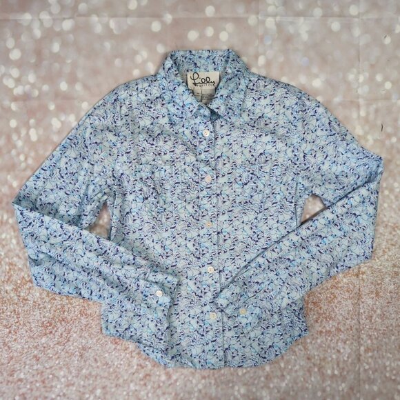 Lilly Pulitzer Vintage Blue Floral Button Down Long Sleeve Blouse, Women's Small - Picture 1 of 6